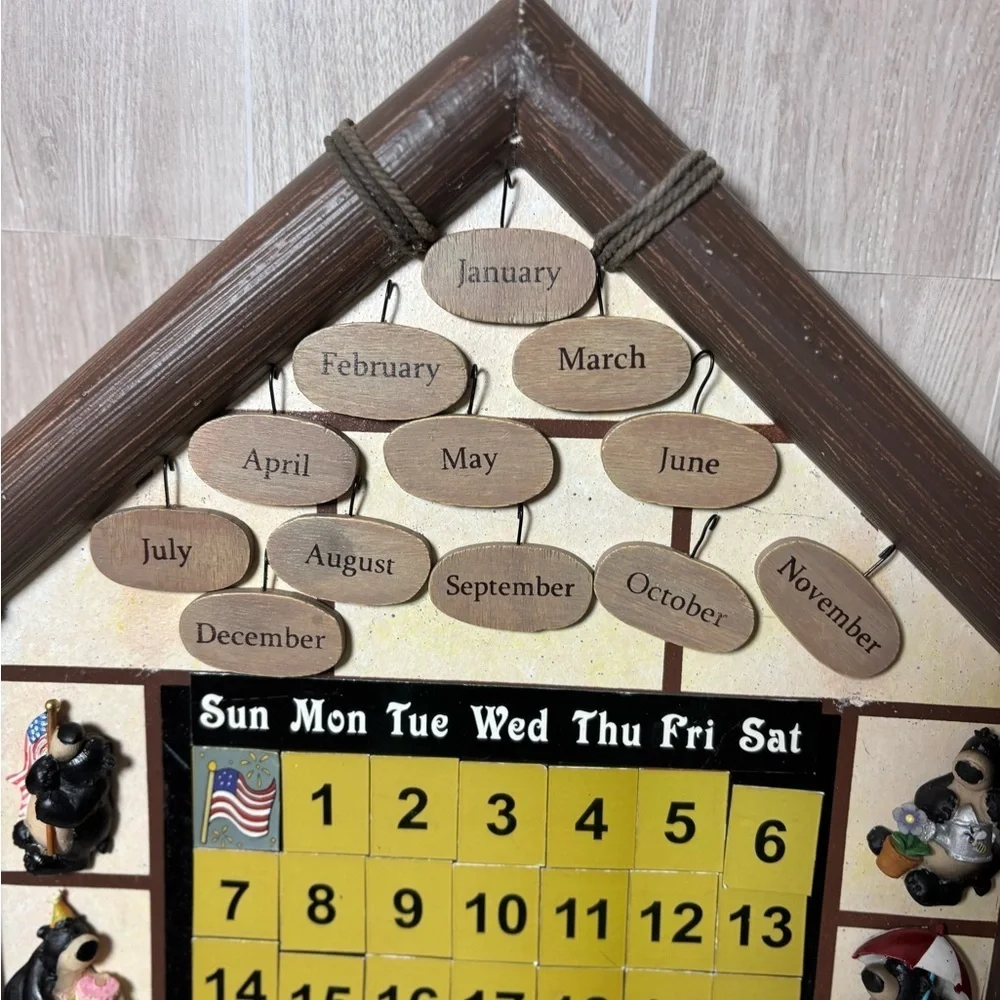 Perpetual Wall Calendar with Bear Animal Figures Collectible Vintage